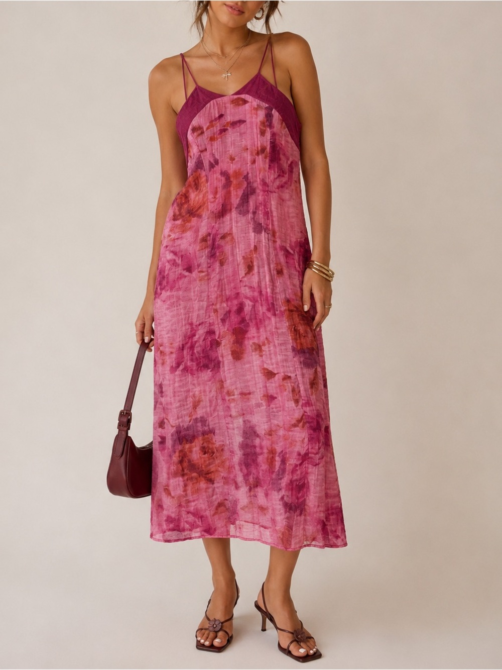 Cinnamon Girl Hawaii Y2K Sheer Mesh Overlay Rose Midi Dress Size 12 Vintage 90s